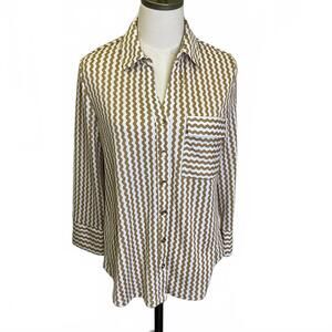 Fred David Womens Size Medium Yellow White Striped Long Sleeve Button Down Shirt